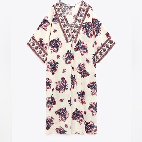 Zara PAISLEY PRINT MAXI TUNIC DRESS KAFTAN - Picture 6 of 8